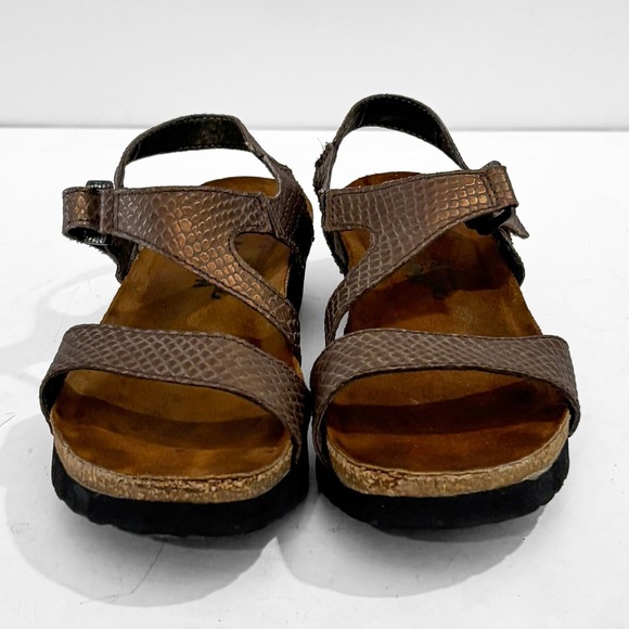 Naot Pamela Platform Sandals Womens 6 Bronze Metallic Snake Embossed Leather - Picture 5 of 9